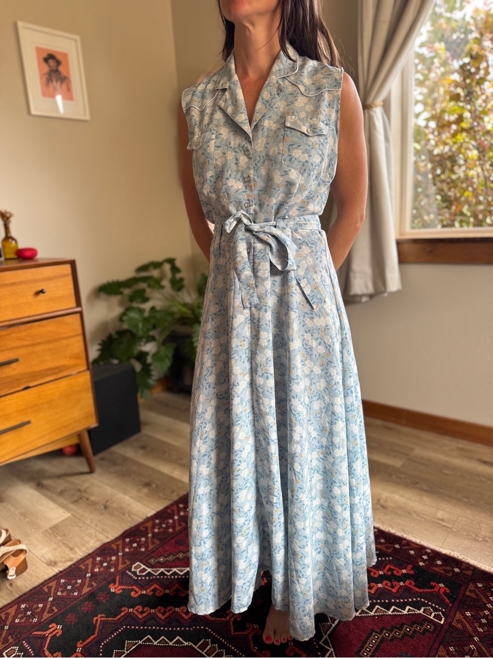 Blue Floral Western Maxi Dress Sz M